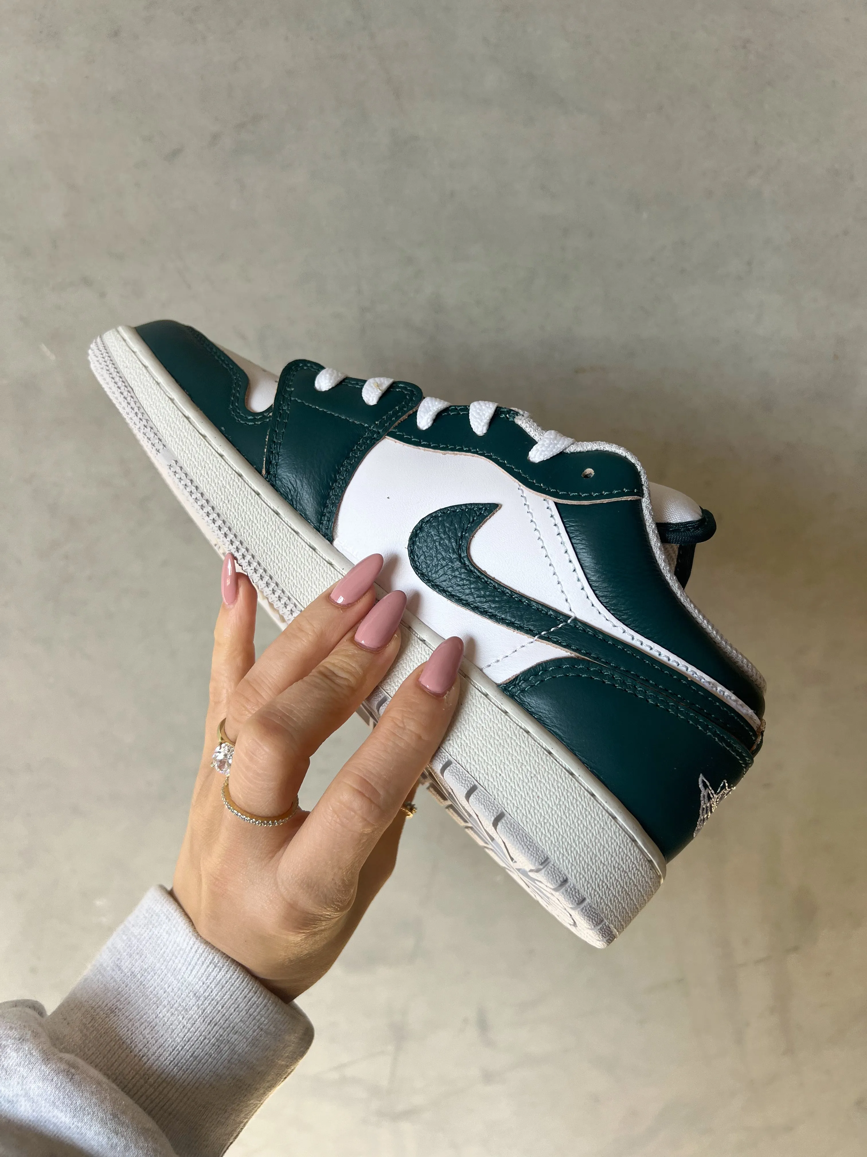 Forest Green Gray Swarovski Women’s Air Jordan 1 Low Shoes