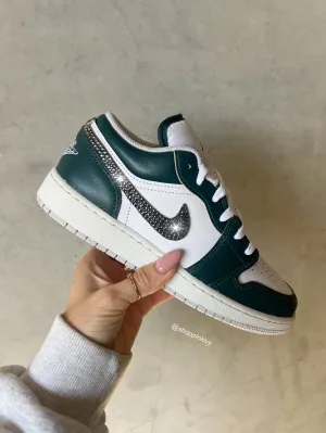 Forest Green Gray Swarovski Women’s Air Jordan 1 Low Shoes