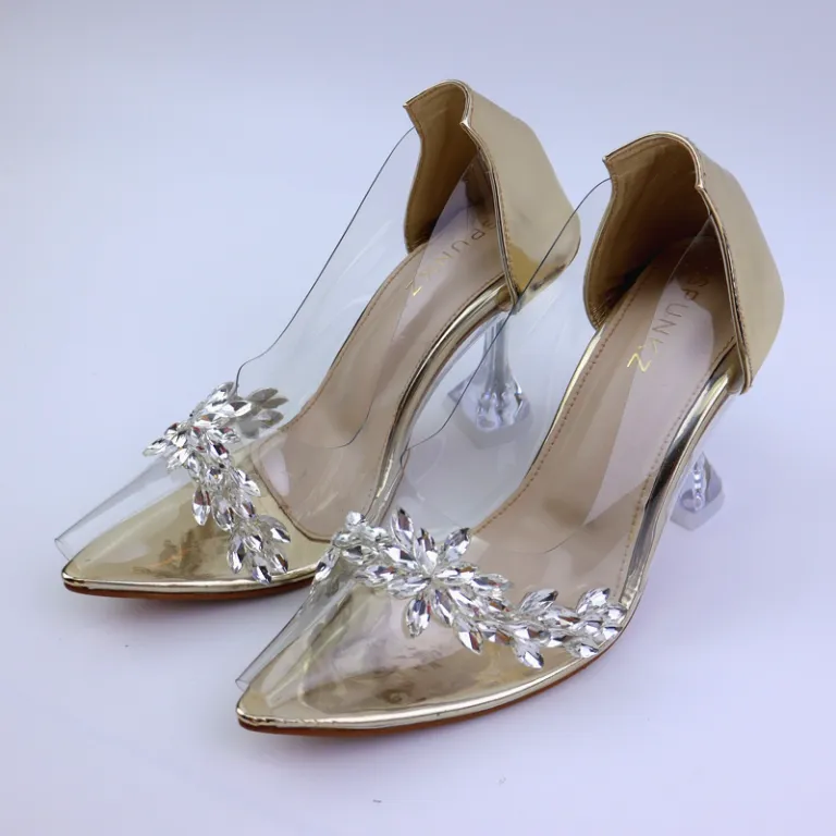 Glamorous Cinderella Transparent High Heels Rhinestone Pumps Shoes