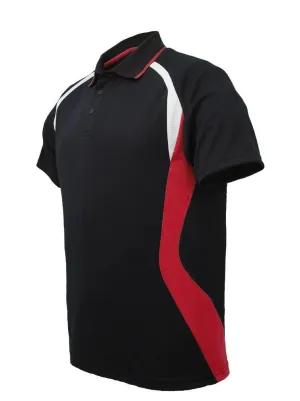 Golf Sports Panel Polo Shirt - Black/Red/White