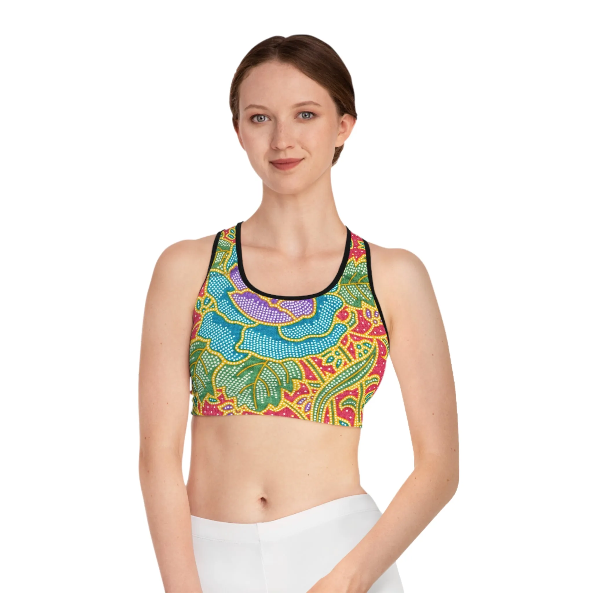 Green and red flowers - Inovax Sports Bra