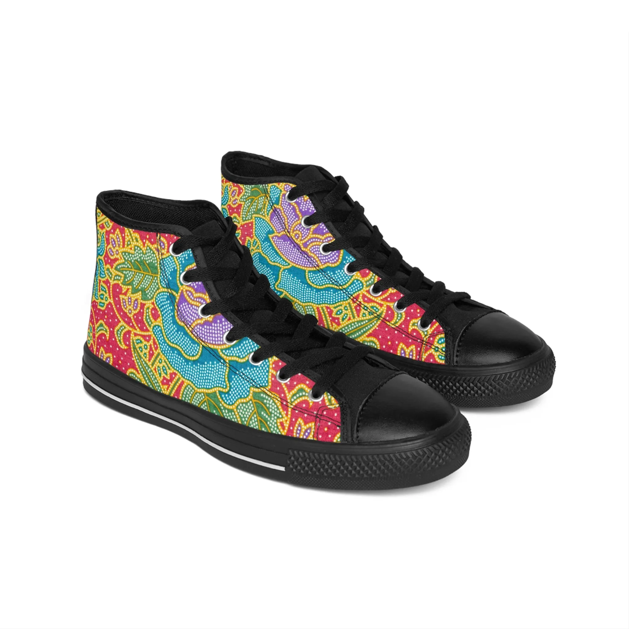 Green and red flowers - Inovax Women's Classic Sneakers