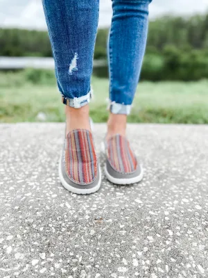 Grey Multi-Color Boho Print Slip On Shoe