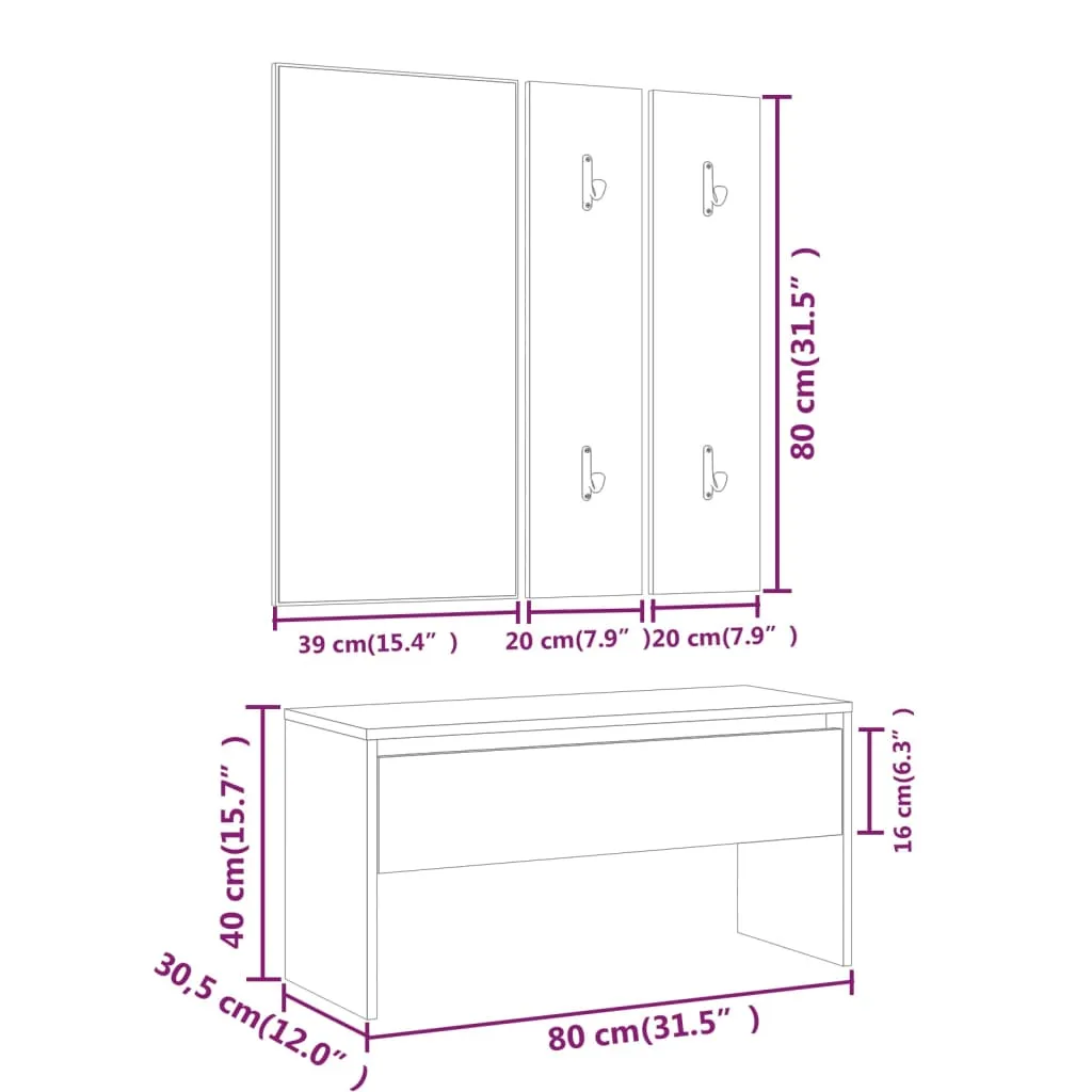 Hallway Furniture Set Concrete Grey Engineered Wood