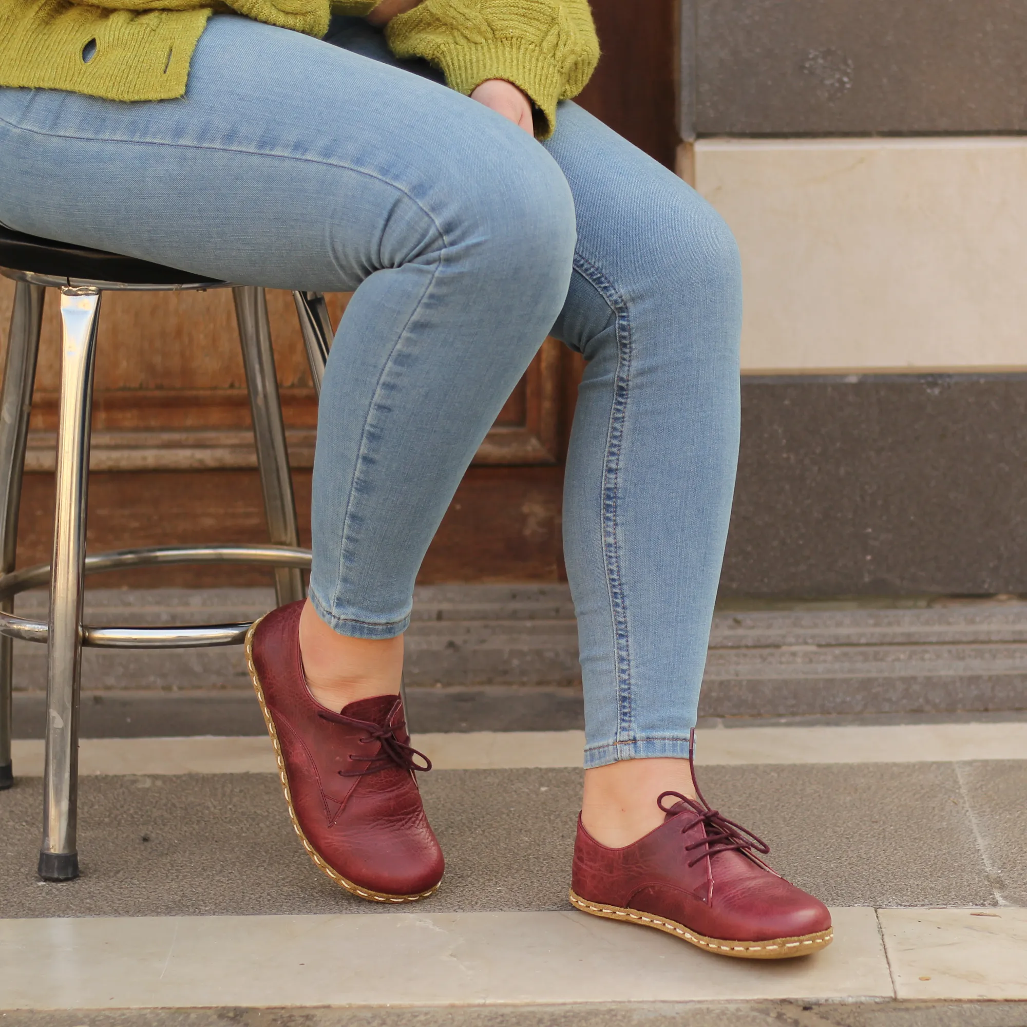 Handmade Zero Drop Barefoot Shoes For Women Burgundy