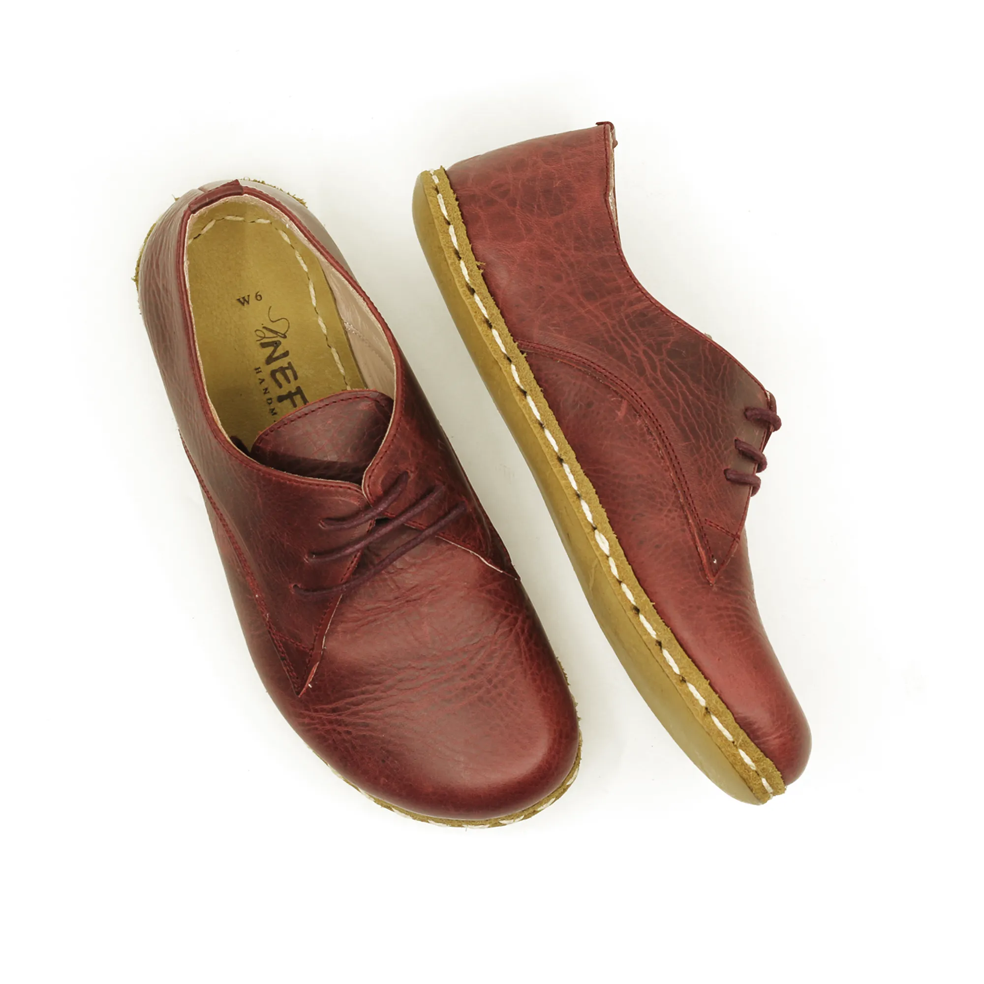 Handmade Zero Drop Barefoot Shoes For Women Burgundy