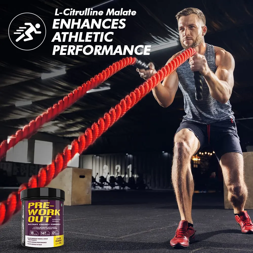 HealthyHey Sports Pre-Workout, Pump, Energy, Strength Drink | Intense Sustained Energy | L-Citrulline, L-Arginine, Beta Alanine, Caffein, Glutamine & Sodium | 250 gram