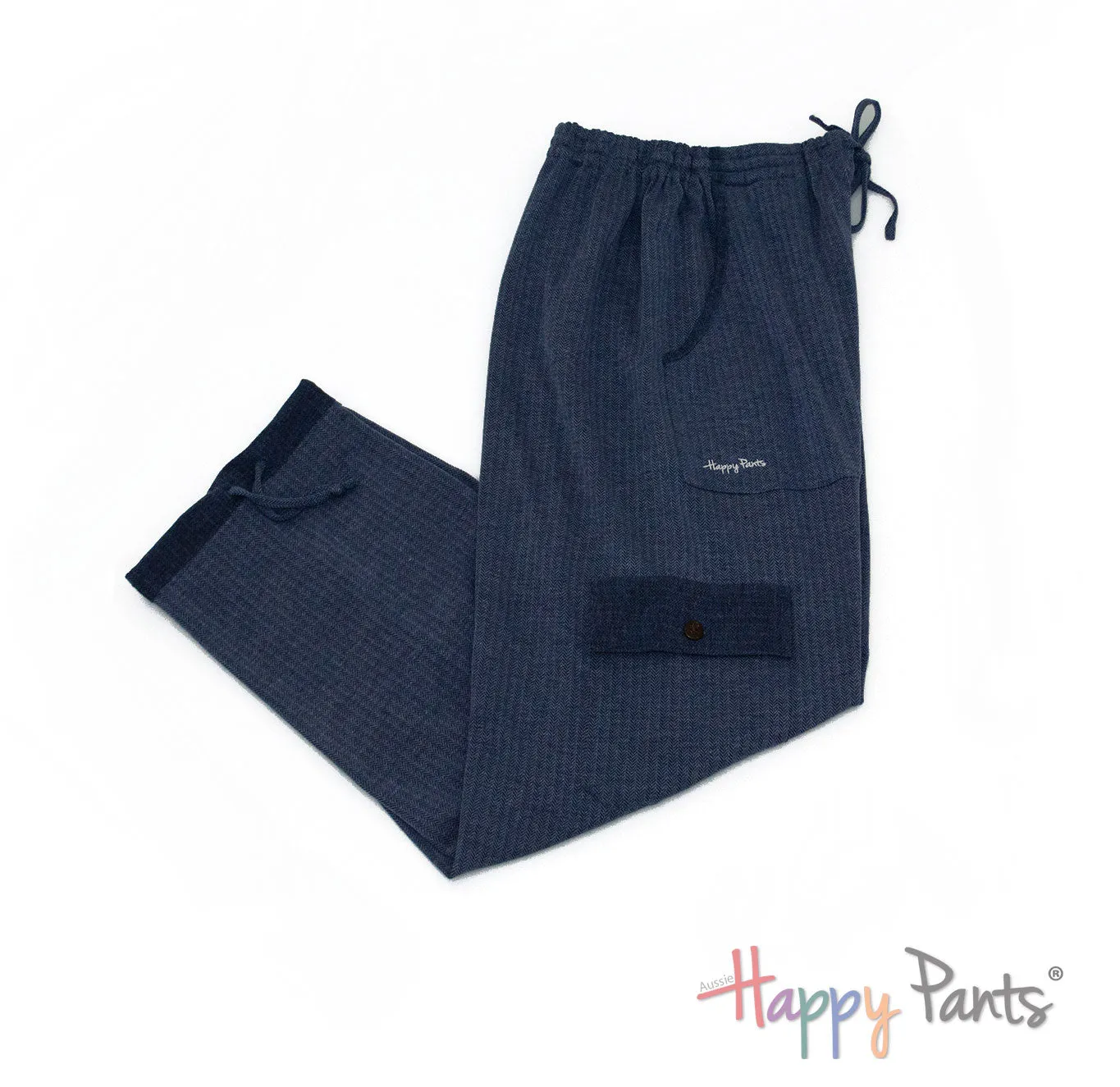 Herringbone Navy Men Happy Pants