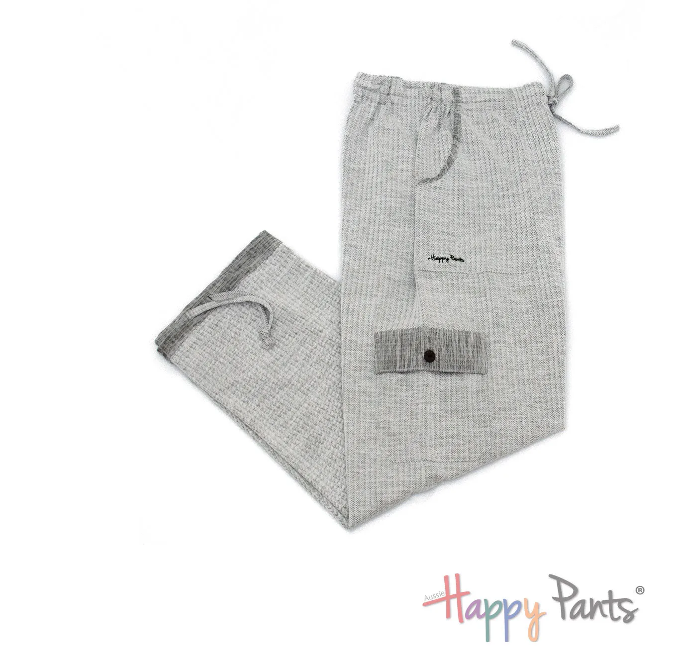 Herringbone White Men Happy Pants