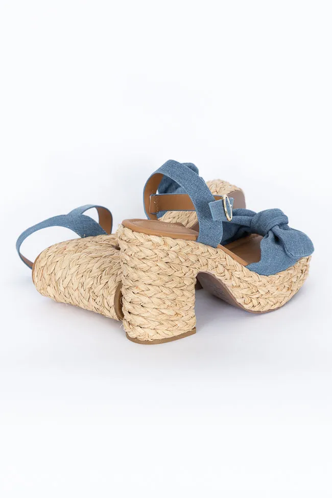 Kacey Chambray Bow Woven Heels