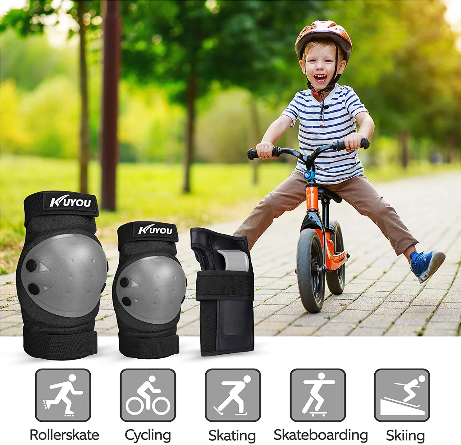 KUYOU Kids Youth Knee Pads Elbow Pads Wrist Guards