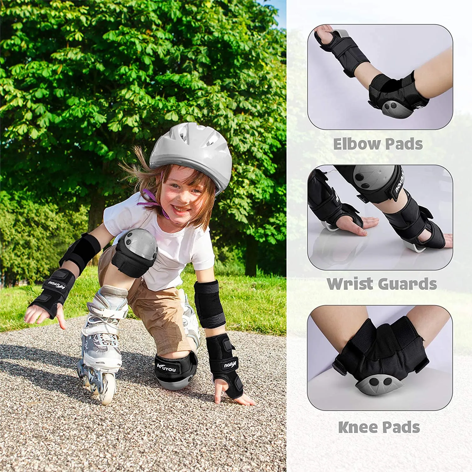 KUYOU Kids Youth Knee Pads Elbow Pads Wrist Guards