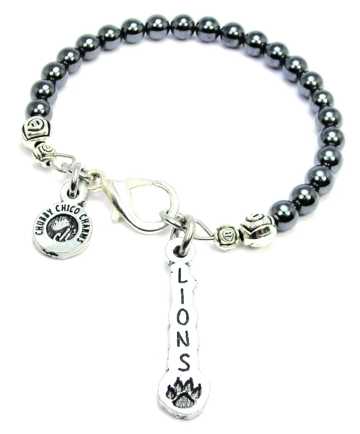 Lions Long Tab Hematite Glass Bracelet