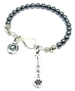 Lions Long Tab Hematite Glass Bracelet