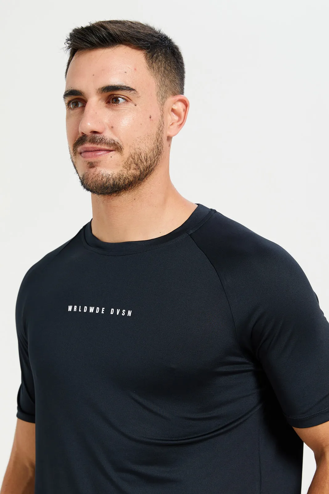 Men Black Plain Active T-Shirt