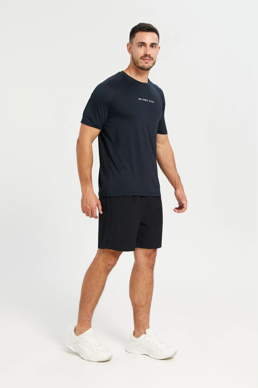 Men Black Plain Active T-Shirt