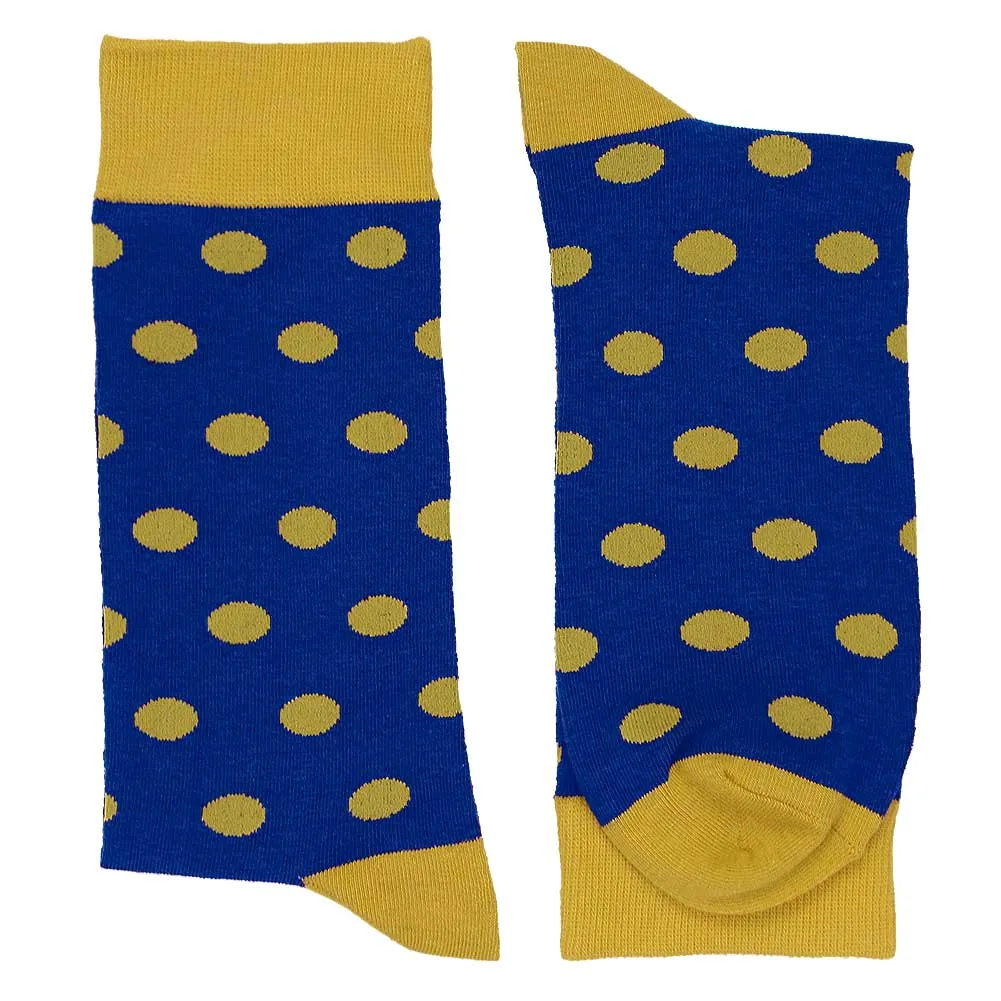 Men's Royal Blue and Gold Polka Dot Socks