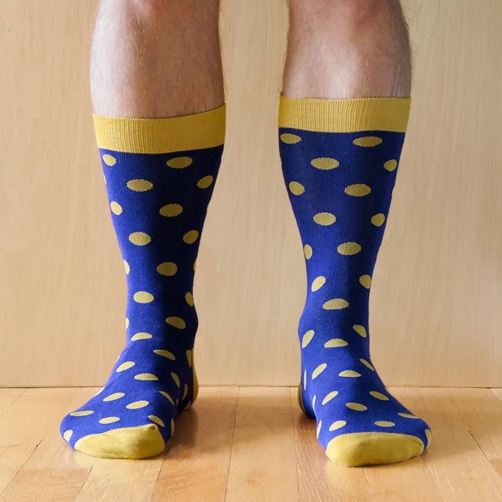 Men's Royal Blue and Gold Polka Dot Socks