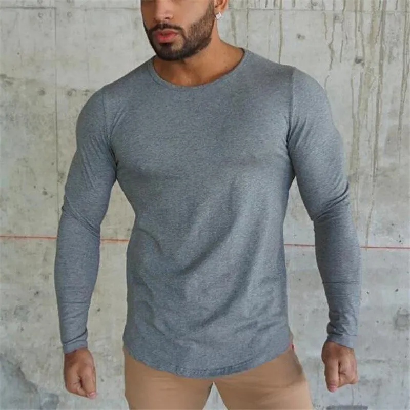 Men's Sports Solid Color Slim Long Sleeve Shirt & T-Shirt