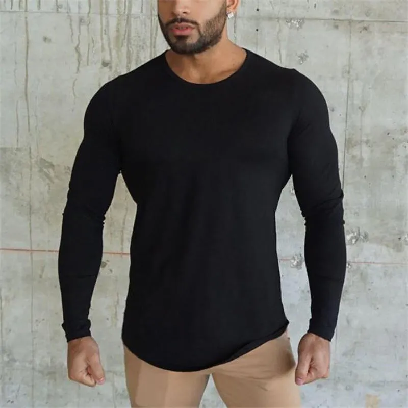 Men's Sports Solid Color Slim Long Sleeve Shirt & T-Shirt