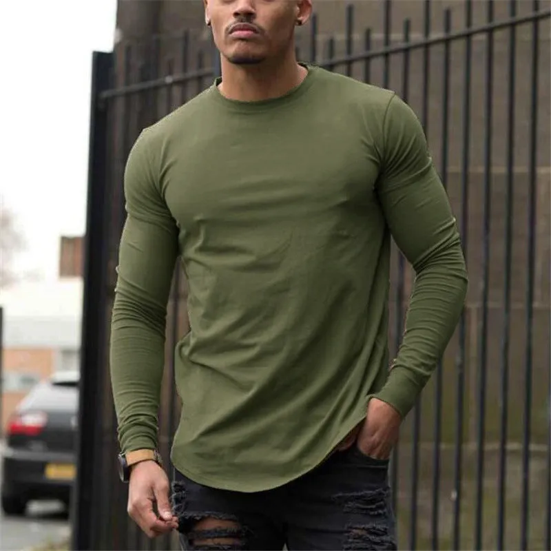 Men's Sports Solid Color Slim Long Sleeve Shirt & T-Shirt