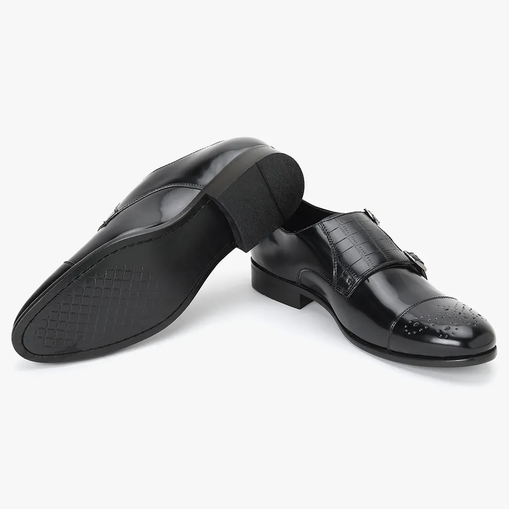 MONK STRAP WITH CROCO STRAP-BLACK