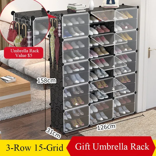 Multilayer Plastic Shoe Cabinet Dustproof Shoes Storage Organizer Modular Closet for Shoes Home Space-saving Shoe Rack with Door