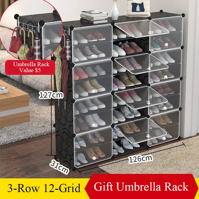 Multilayer Plastic Shoe Cabinet Dustproof Shoes Storage Organizer Modular Closet for Shoes Home Space-saving Shoe Rack with Door