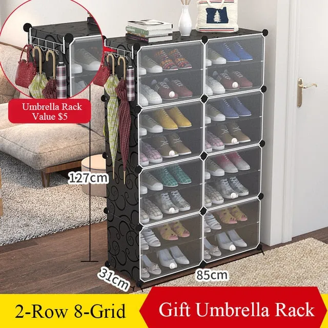 Multilayer Plastic Shoe Cabinet Dustproof Shoes Storage Organizer Modular Closet for Shoes Home Space-saving Shoe Rack with Door