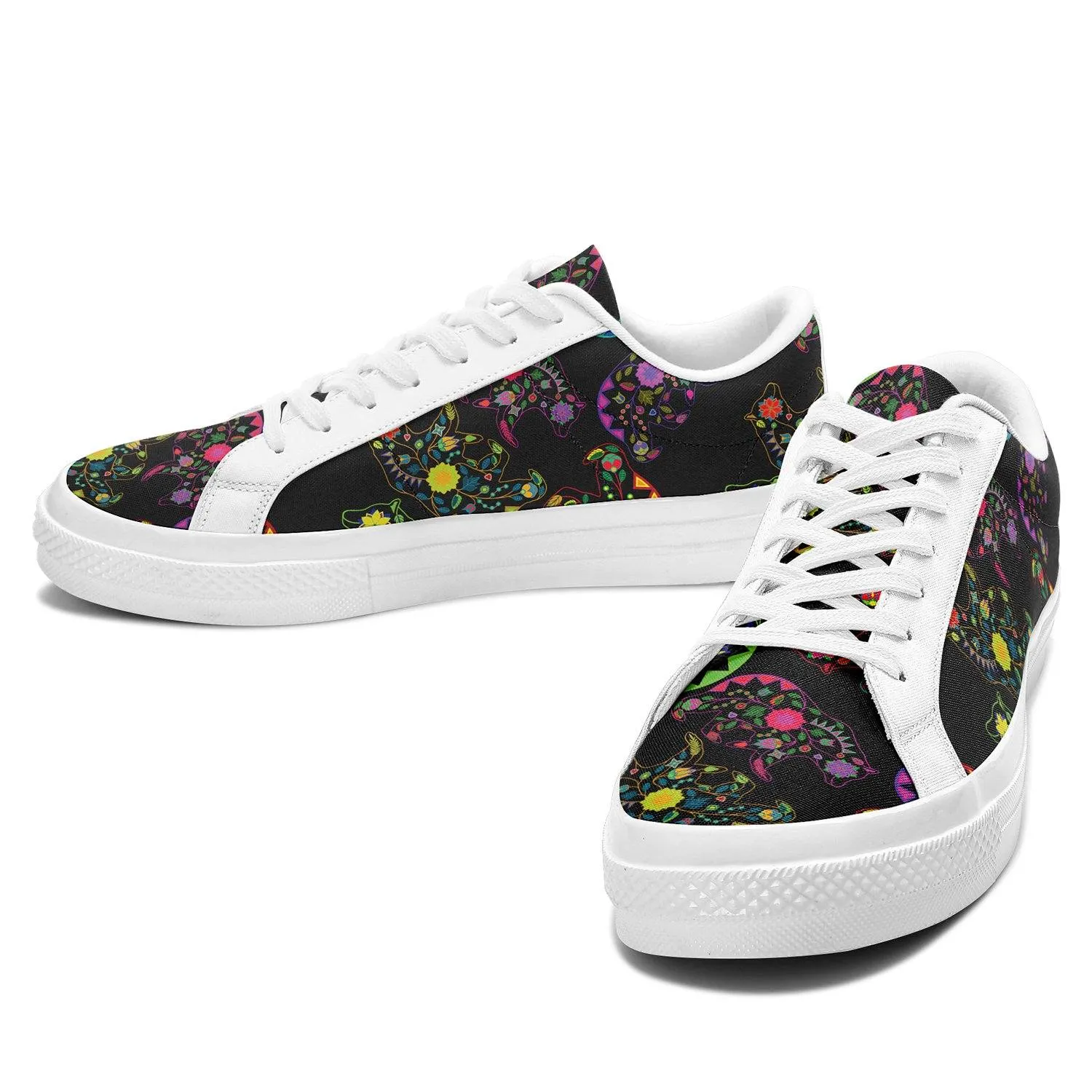 Neon Floral Bears Aapisi Low Top Canvas Shoes White Sole