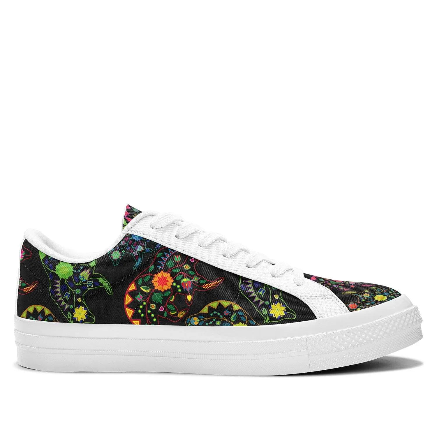 Neon Floral Bears Aapisi Low Top Canvas Shoes White Sole