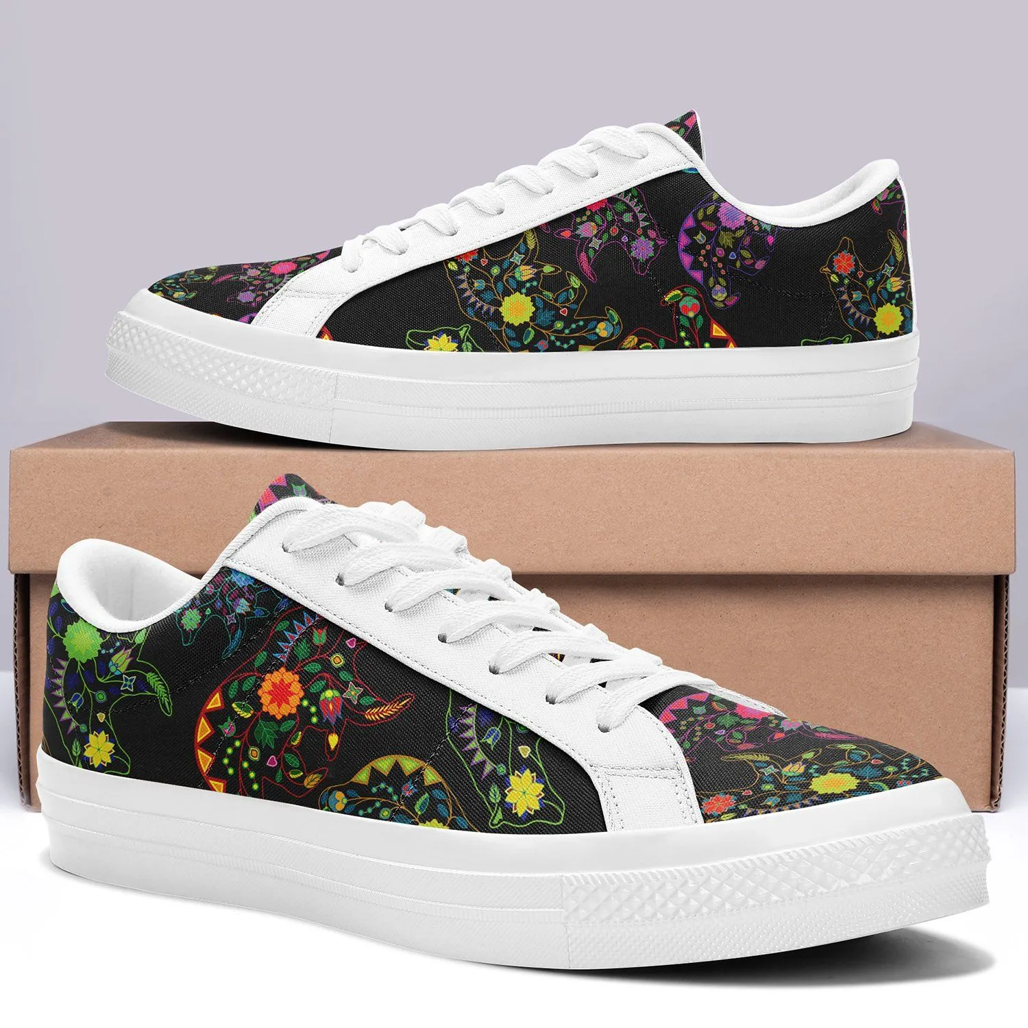 Neon Floral Bears Aapisi Low Top Canvas Shoes White Sole