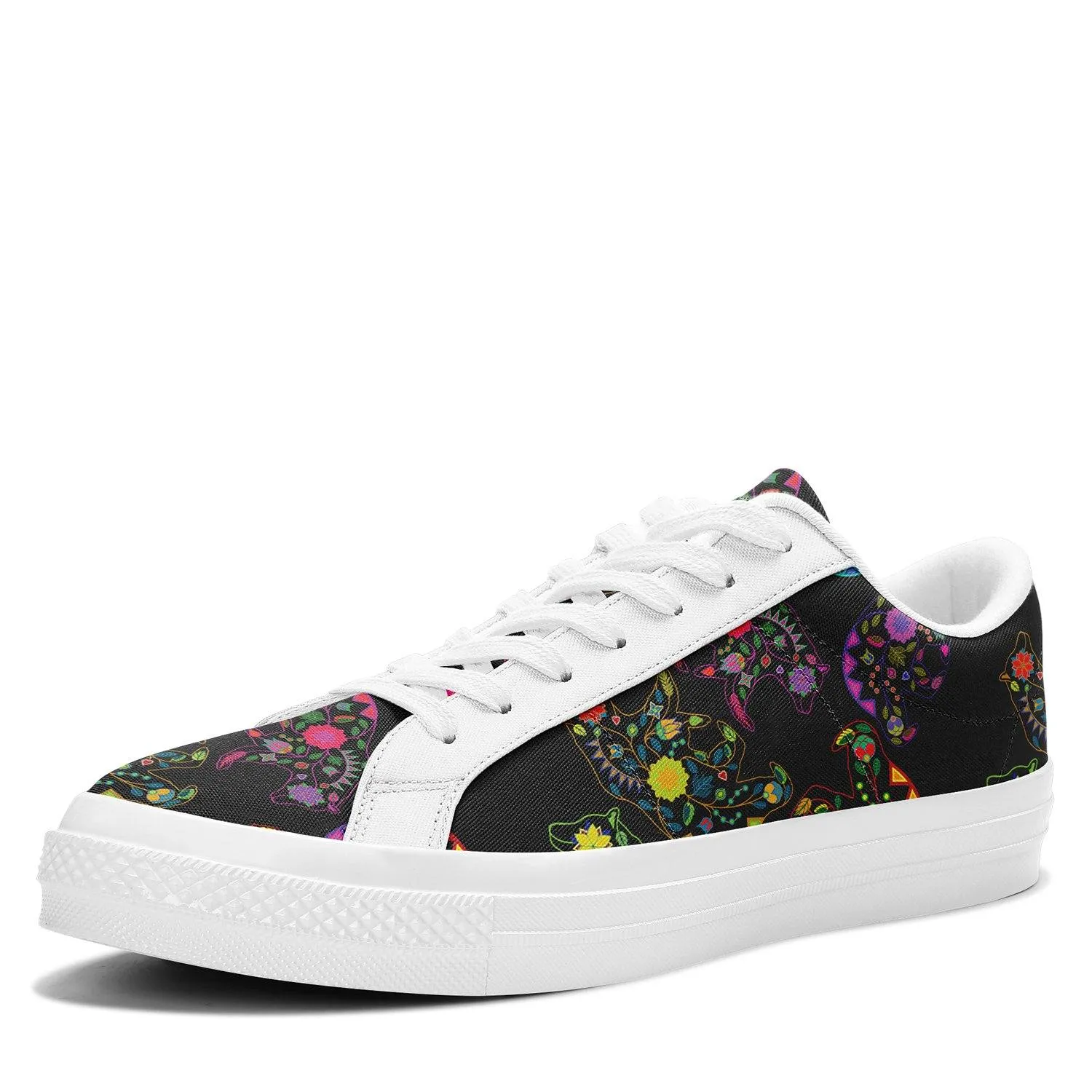 Neon Floral Bears Aapisi Low Top Canvas Shoes White Sole