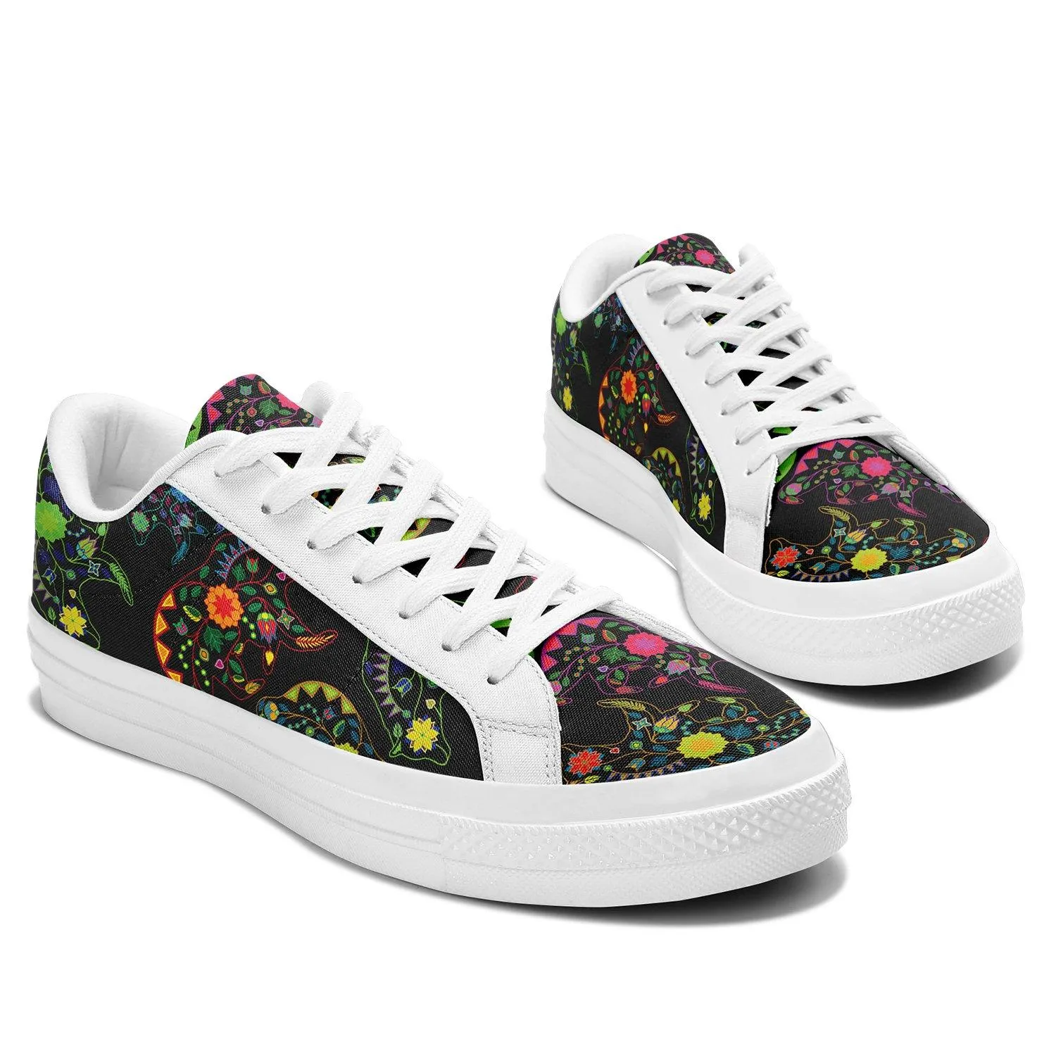 Neon Floral Bears Aapisi Low Top Canvas Shoes White Sole