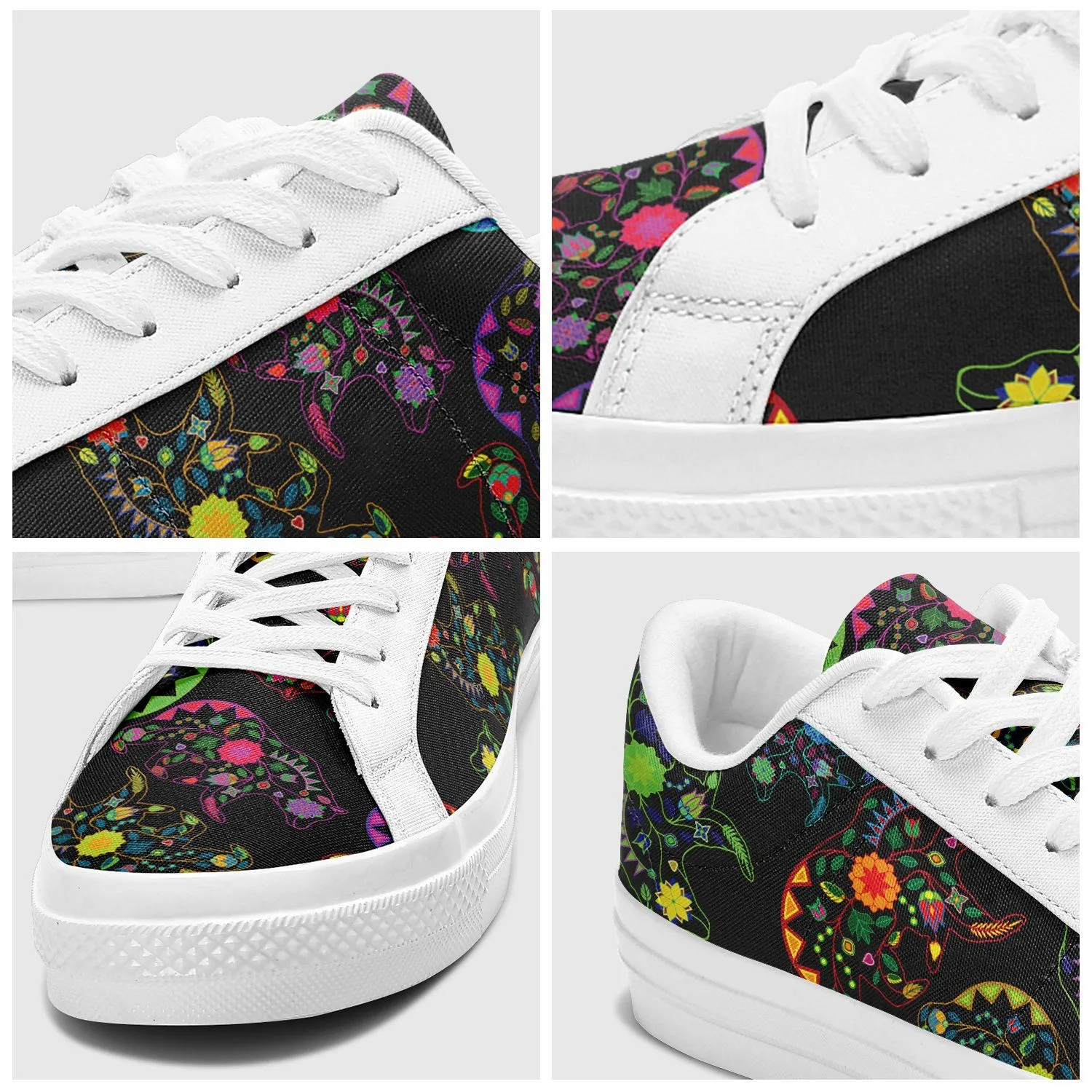 Neon Floral Bears Aapisi Low Top Canvas Shoes White Sole