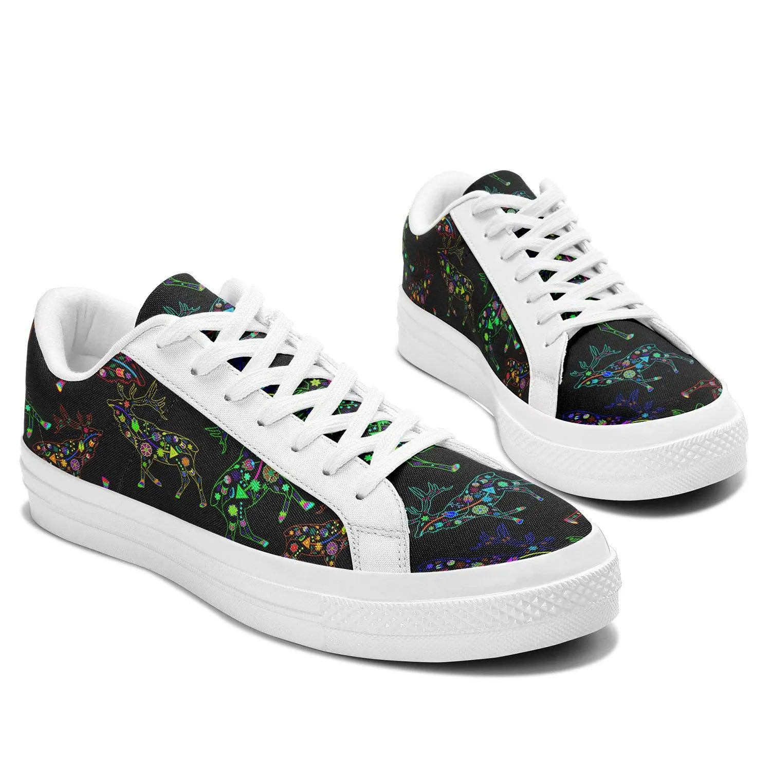 Neon Floral Elks Aapisi Low Top Canvas Shoes White Sole