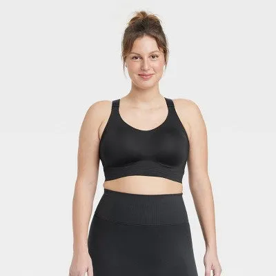 New - Women's Sculpt High Support Embossed Sports Bra - All In Motion Black M