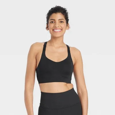 New - Women's Sculpt High Support Embossed Sports Bra - All In Motion Black M