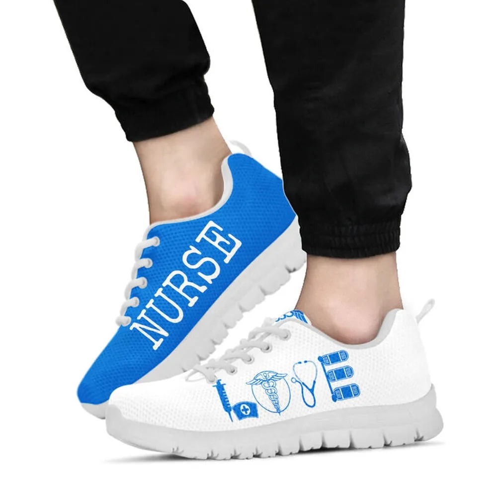 Nurse Sneaker, Nurse Love Blue White Sneakers Shoes, Best Shoes For Nurses