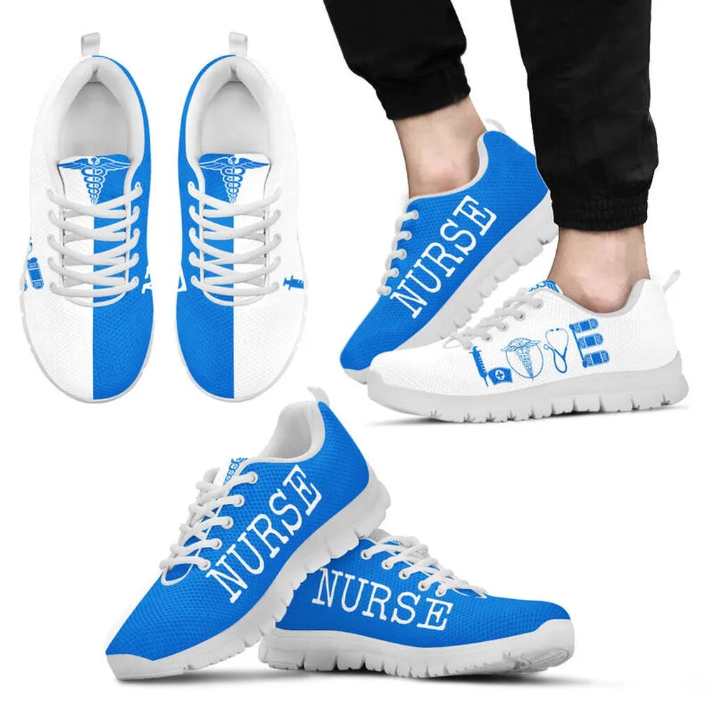 Nurse Sneaker, Nurse Love Blue White Sneakers Shoes, Best Shoes For Nurses