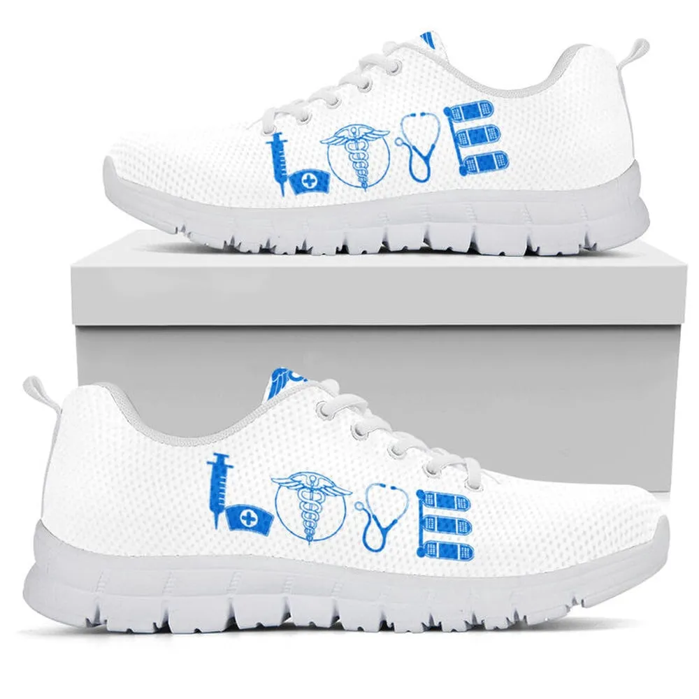 Nurse Sneaker, Nurse Love Blue White Sneakers Shoes, Best Shoes For Nurses