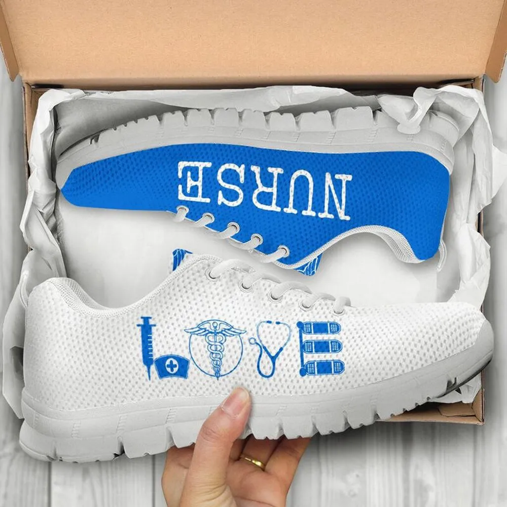 Nurse Sneaker, Nurse Love Blue White Sneakers Shoes, Best Shoes For Nurses