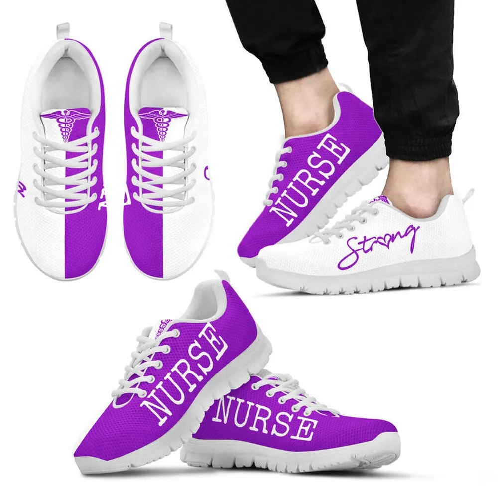 Nurse Sneaker, Nurse Strong Purple White Sneakers Shoes, Best Shoes For Nurses