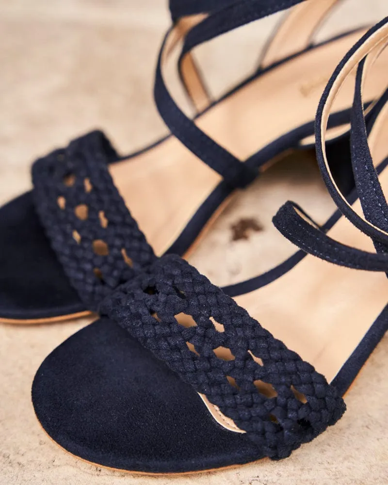 Nymphea Vegan Suede Heeled Sandals | Midnight Blue