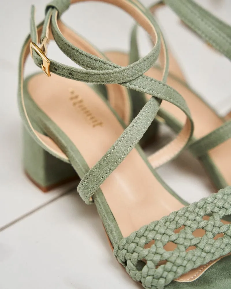 Nymphea Vegan Suede Heeled Sandals | Sage