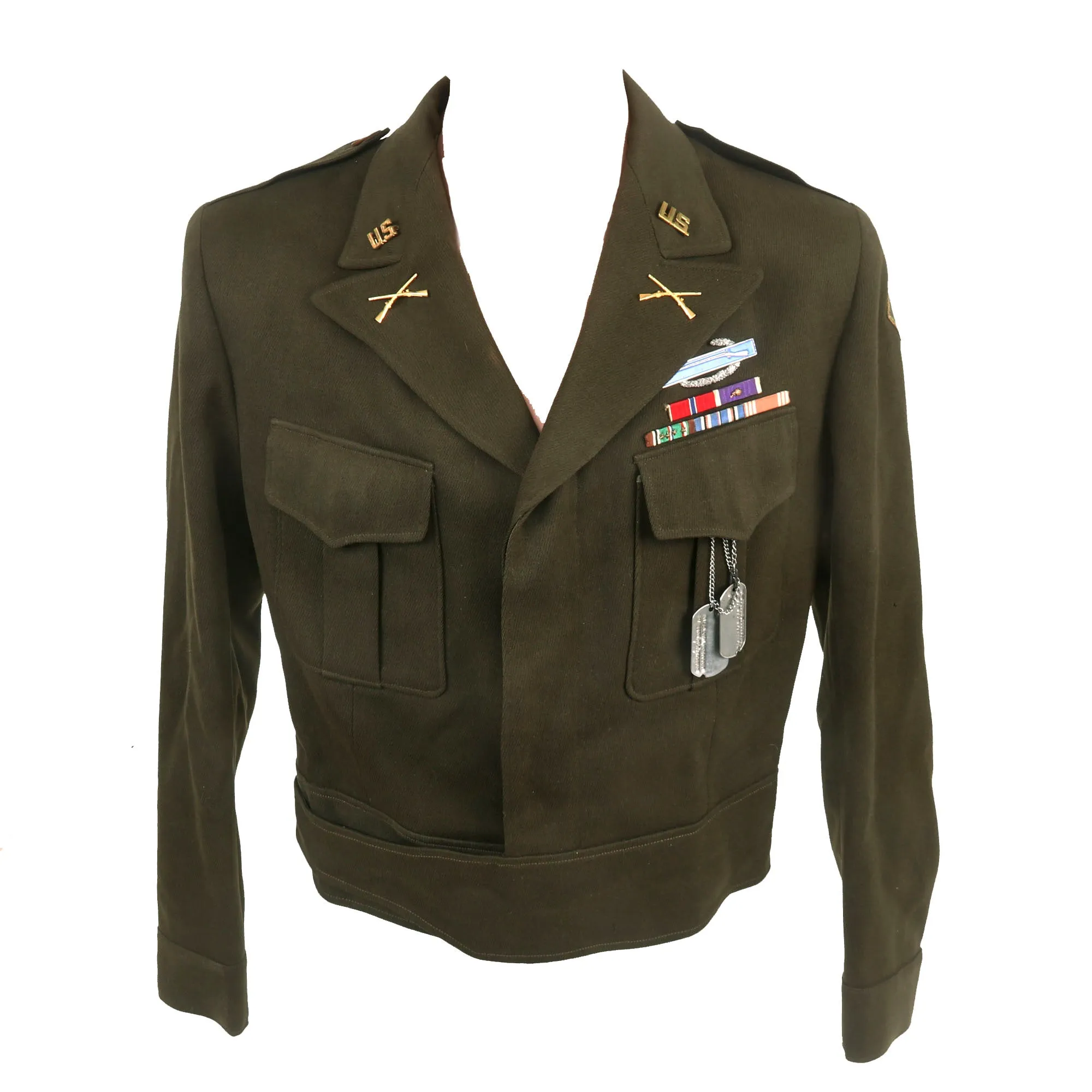 Original U.S. WWII Battle of the Bulge Bronze Star Recipient Uniform & Captured Signed German Flag Grouping - Interview Published Online - Lt. Samuel A. Saldutti, 328th Infantry, 26th Yankee Infantry Division