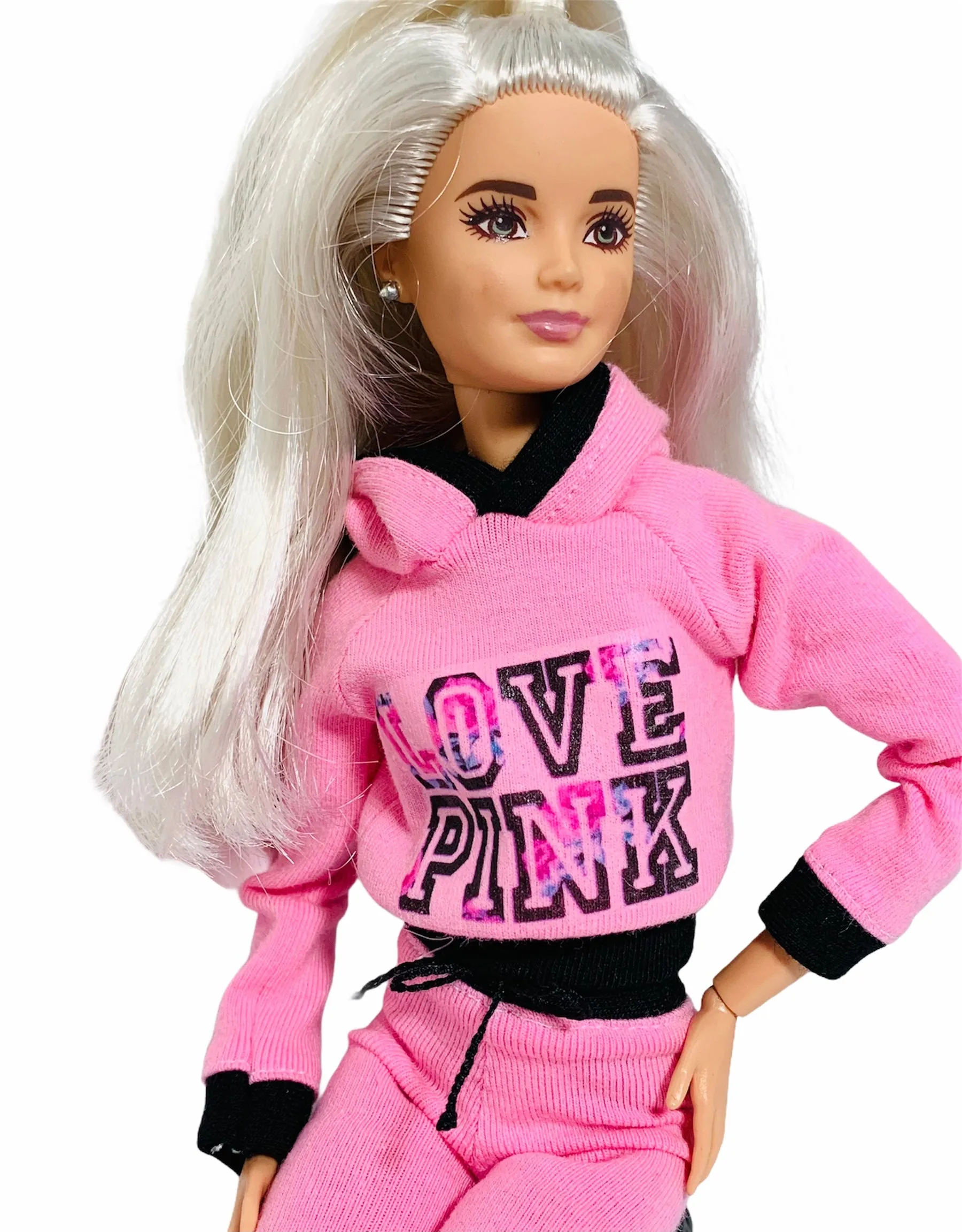 Pink shorts and hoodie for Barbie doll