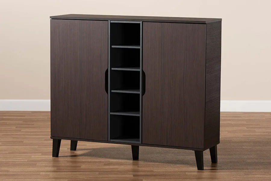 Roland Two-Tone Dark Brown/Grey Finished Wood 2-Door Shoe Cabinet