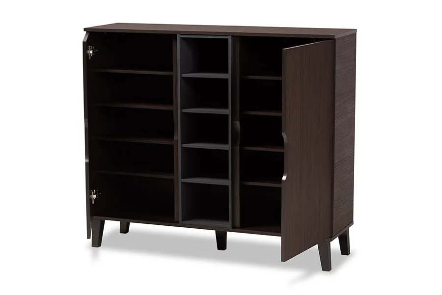 Roland Two-Tone Dark Brown/Grey Finished Wood 2-Door Shoe Cabinet