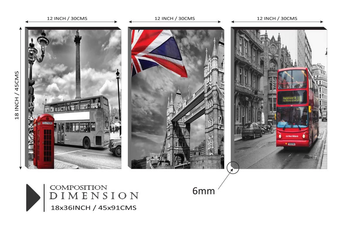 SAF paintings 6MM MDF Travelling and Tower in England cityviews Self Adeshive Painting 36 inch X 18 inch (12 Inch X 18 Inch Each Painting, Self Installation, Multi-Effect, UV Textured) AANFSXA027